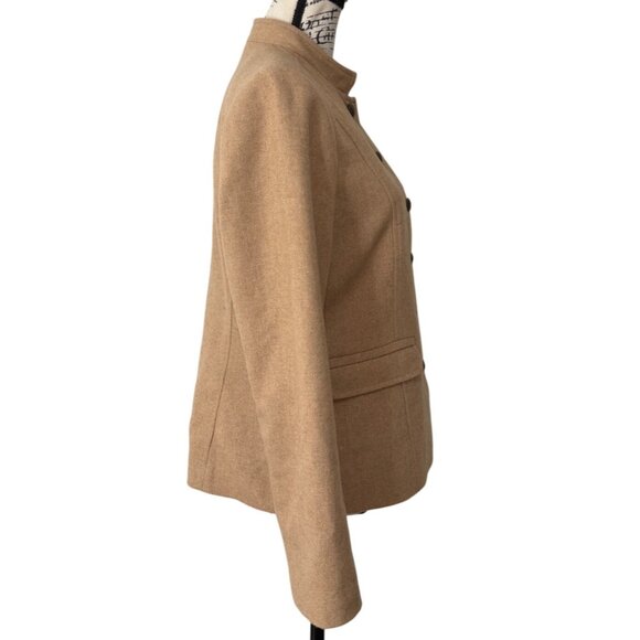 Banana Republic Womens Size 8 Tan Military Style Blazer Wool-Blend Crest-Buttons - Picture 2 of 7